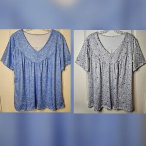 Womens V-Neck Casual Lounge Floral Pattern Flowy Stretchy Short Sleeve Tops XL